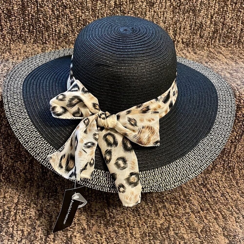 Leopard bow floppy sun hat